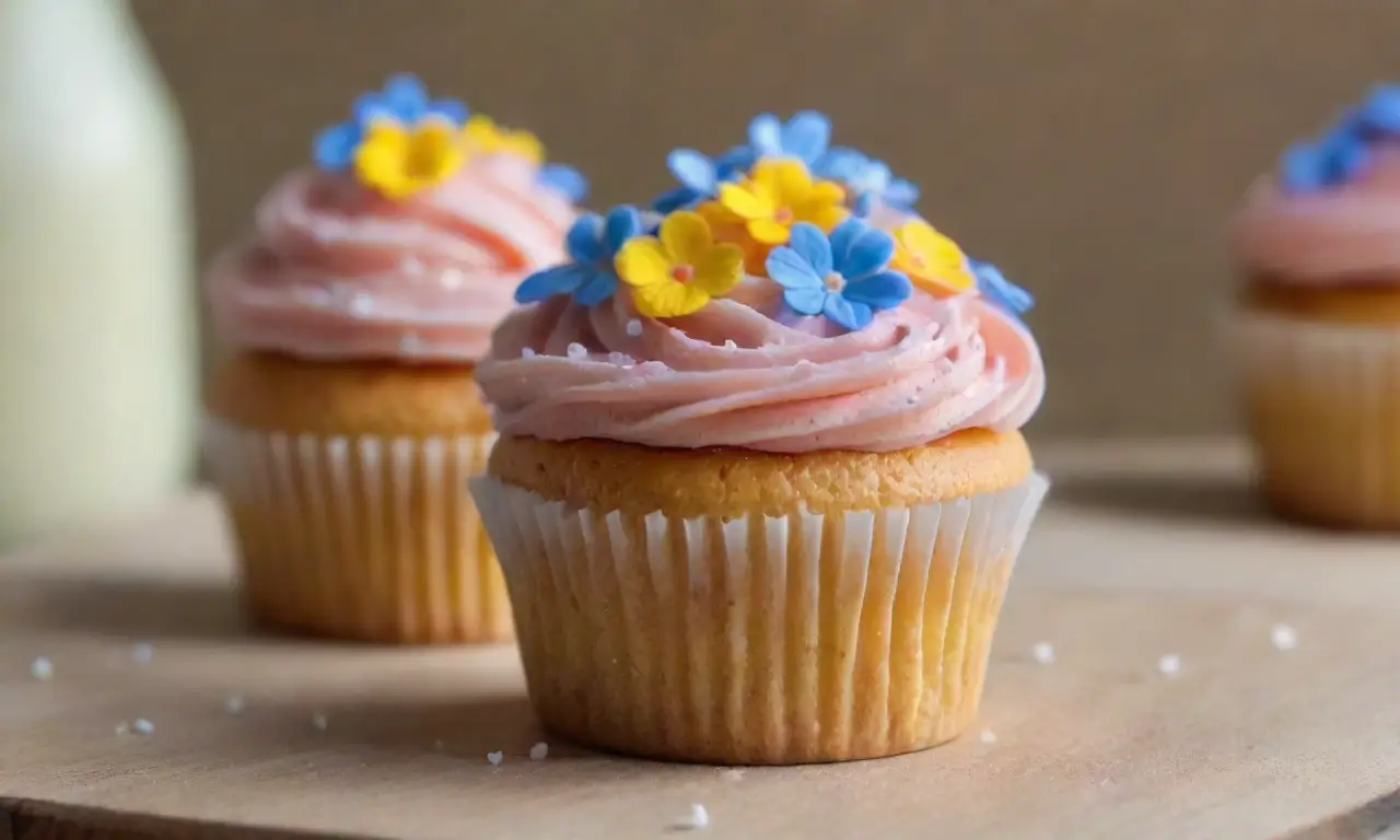 Cupcake decorado con glaseado y flores