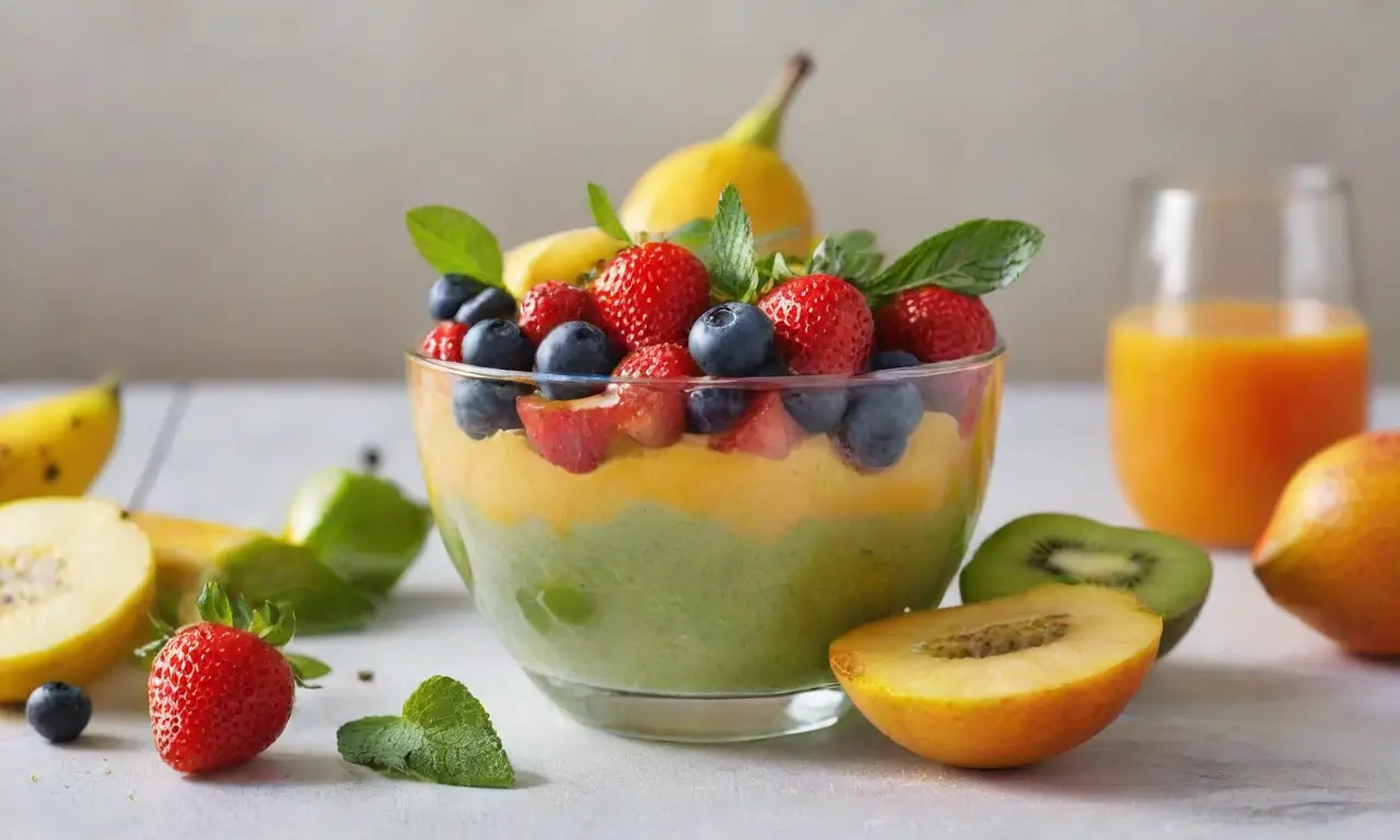 Frutas frescas y batido refrescante en verano