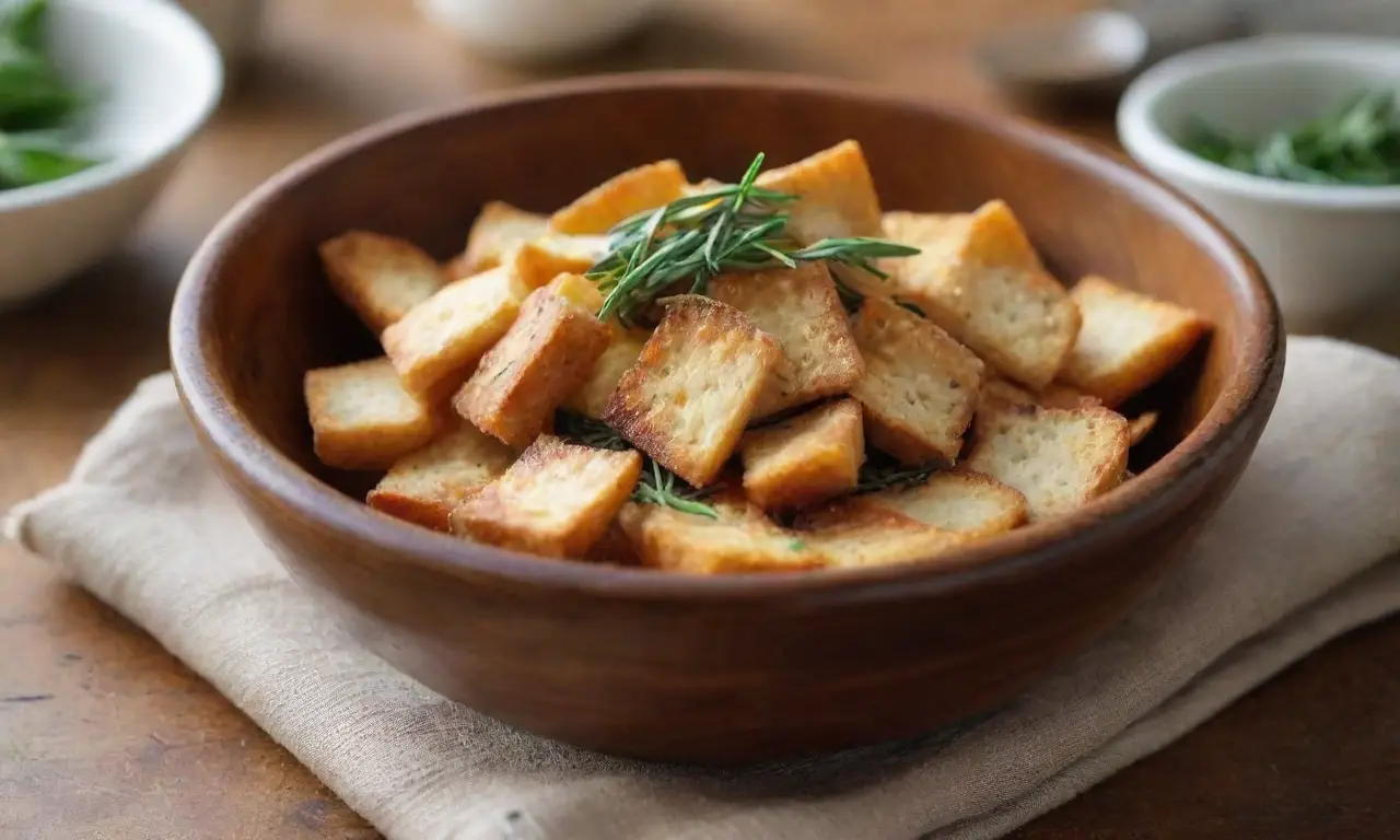 Trozos de tofu crujiente en un bowl