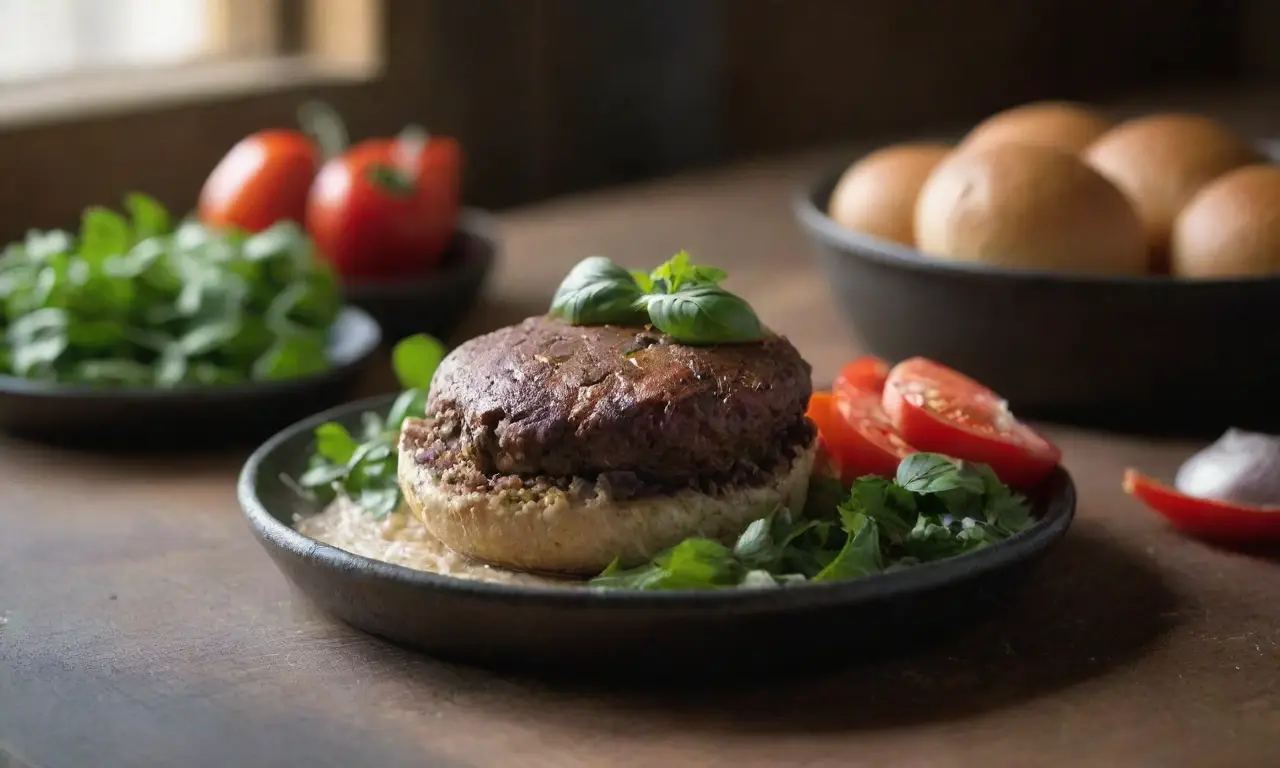 Cocina rústica preparando hamburguesa con amor