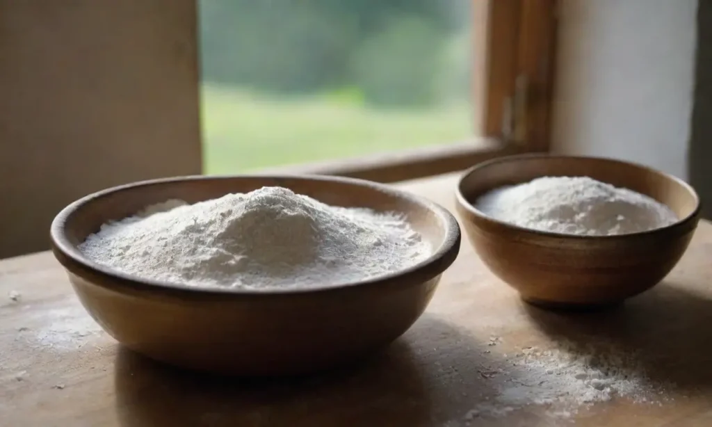 Mesa de cocina rústica con harina y luz