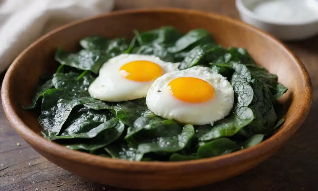 Espinacas frescas con ricotta y huevos poché