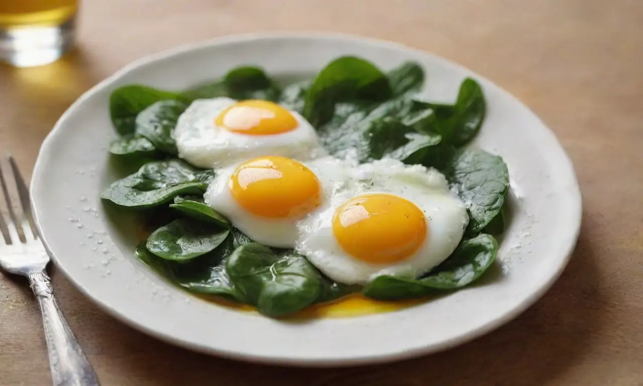 Espinacas frescas con huevos poché y parmesano