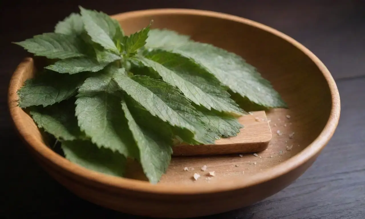 Tazón de katsuobushi con hojas de shiso
