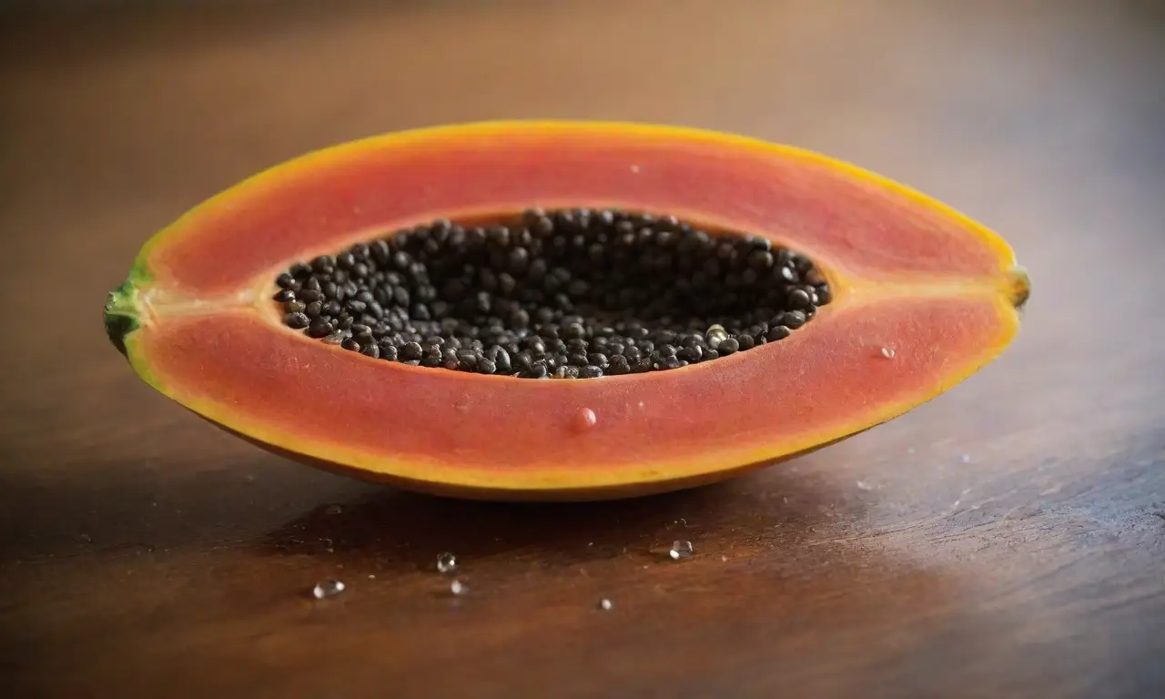 Papaya madura sobre una mesa de madera