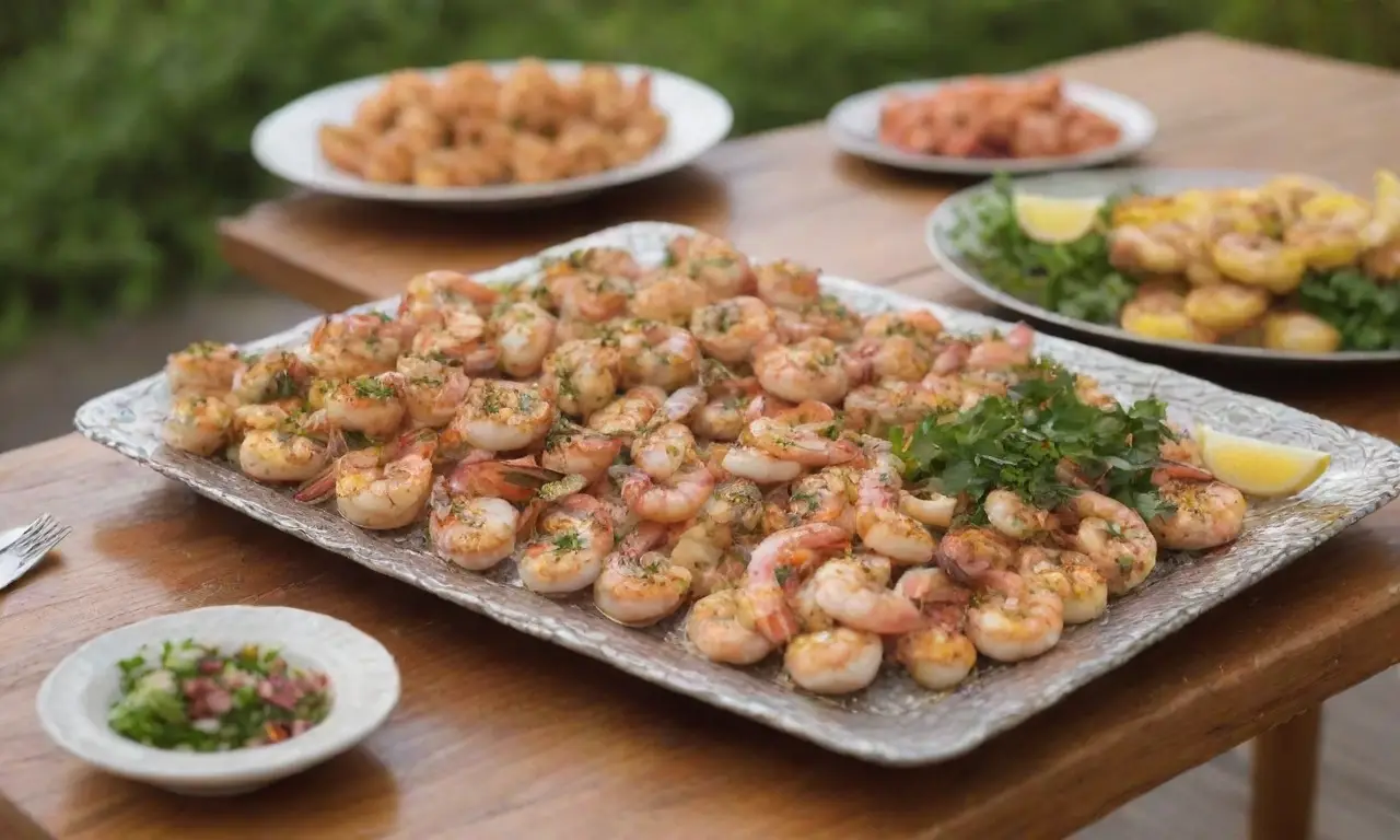 Escena vibrante de mariscos a la parrilla