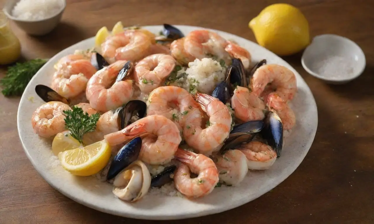 Exquisita variedad de mariscos listos para asar