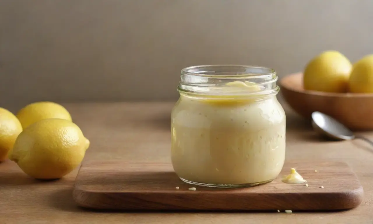 Tarro de mayonesa en cocina iluminada