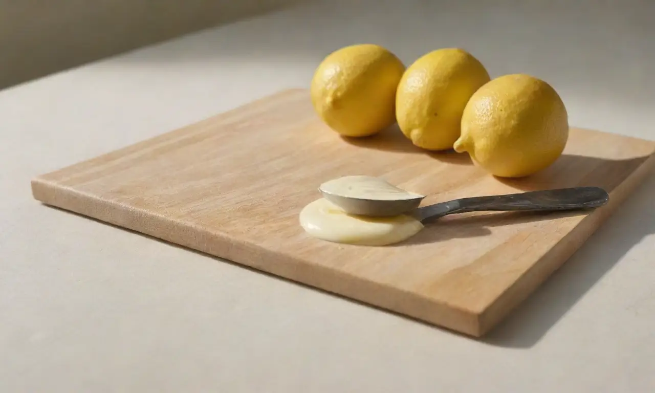Encimera de cocina con mayonesa y limón