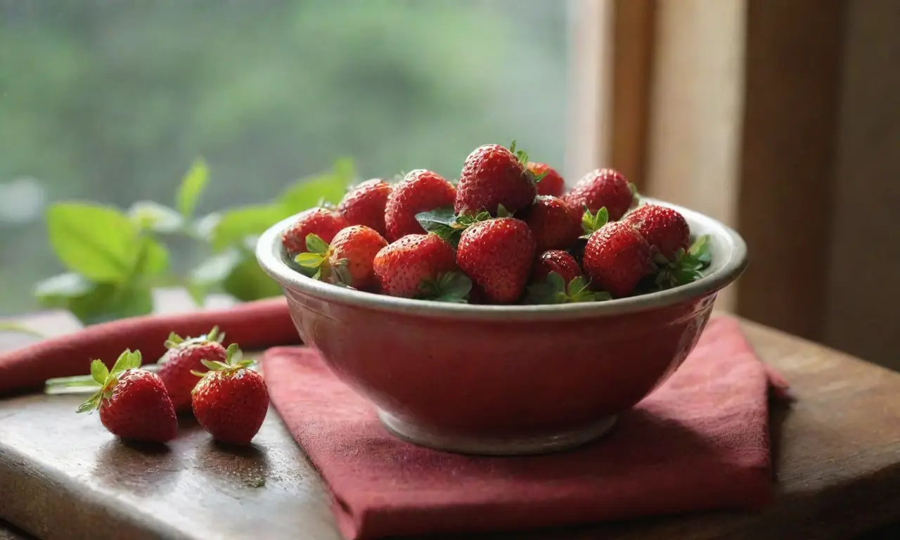Fresas frescas y brillantes en ambiente acogedor