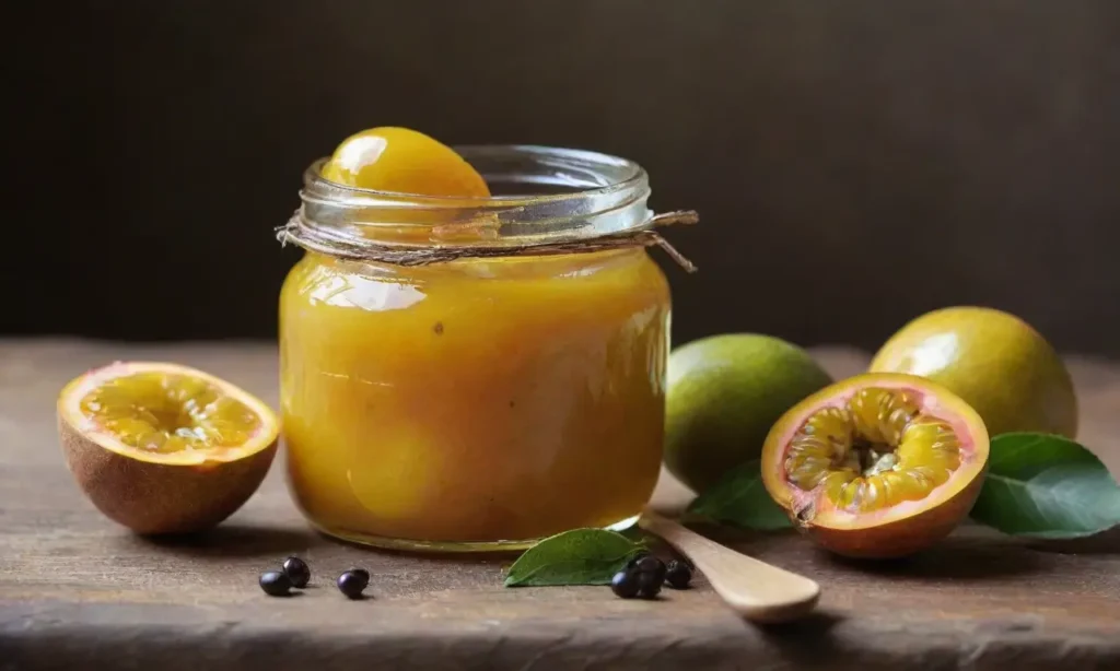 Tarro de mermelada de maracuyá con frutas