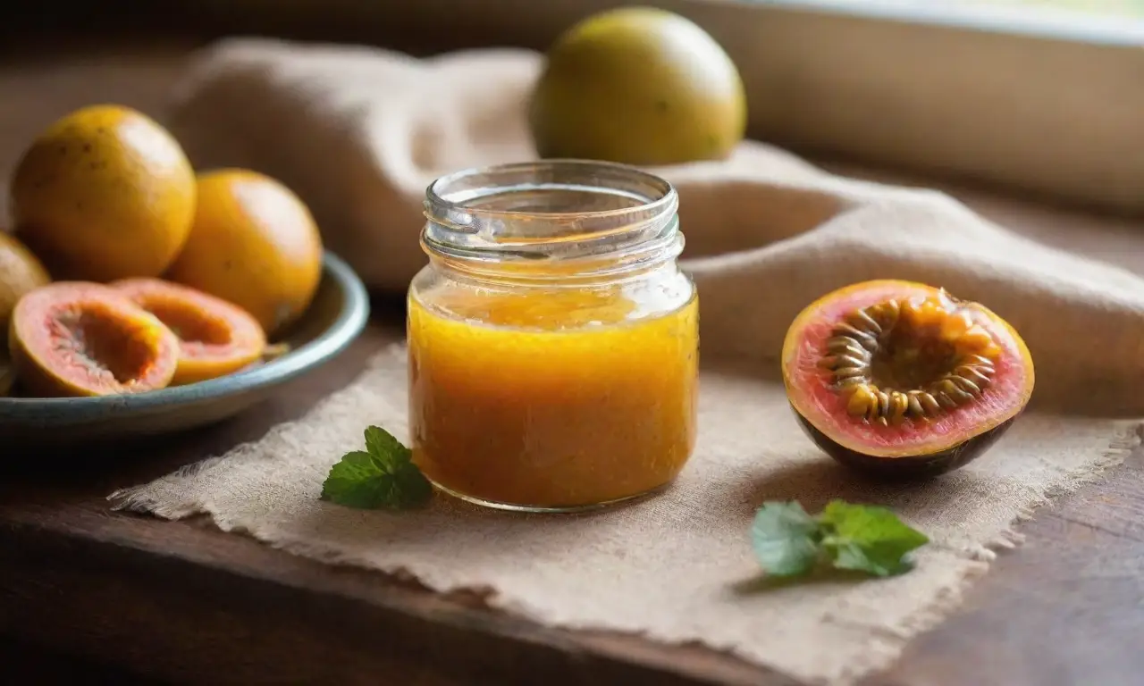 Encantadora cocina rústica con frutas y mermelada