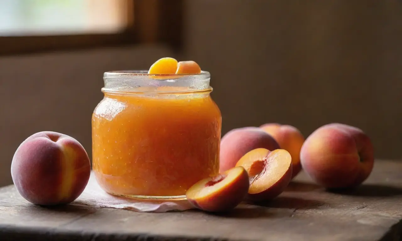 Tarro de mermelada de durazno y frescura