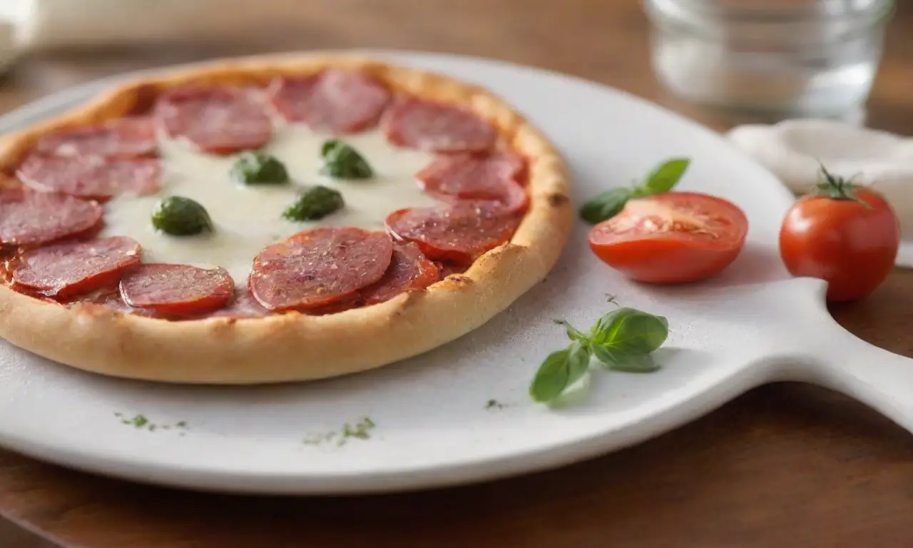 Pizza deliciosa en una cocina iluminada