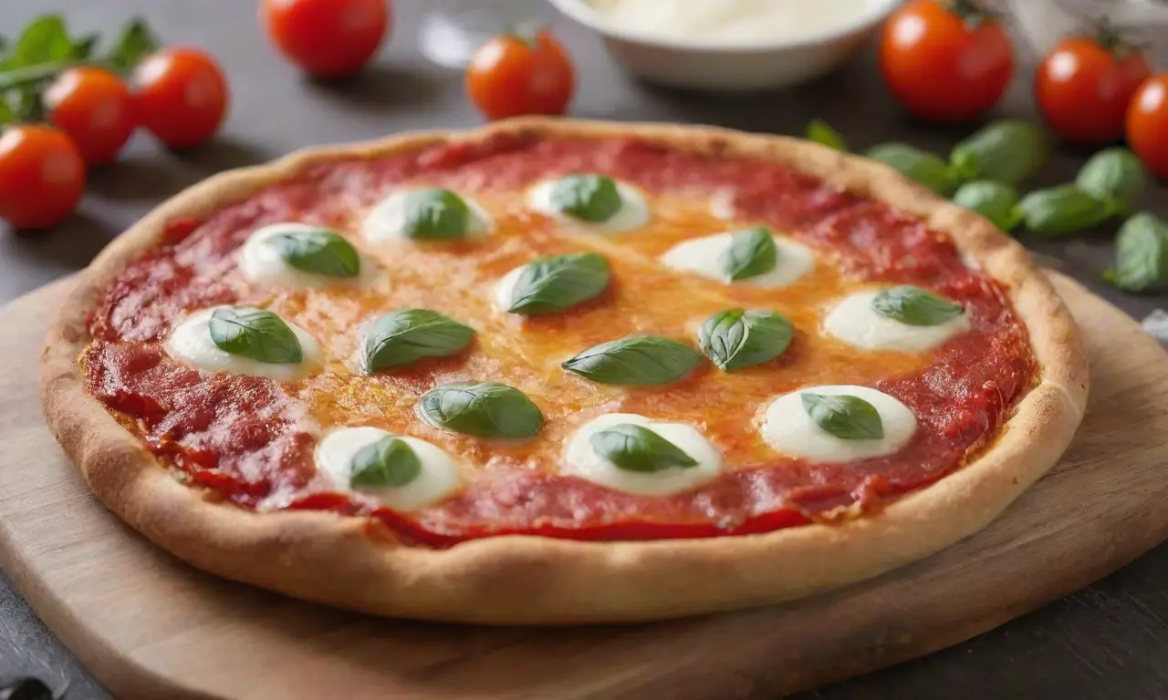 Pizza dorada y apetitosa con toppings