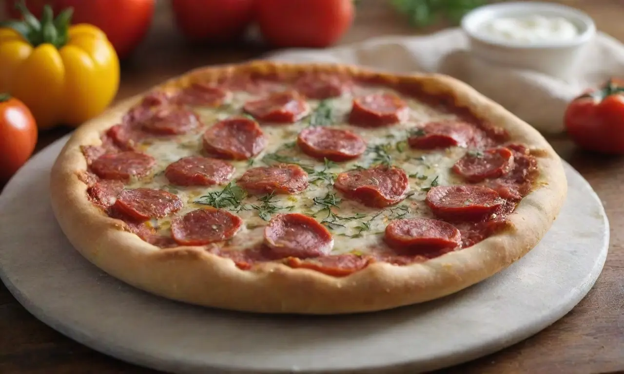 Mesa de madera con ingredientes para pizza