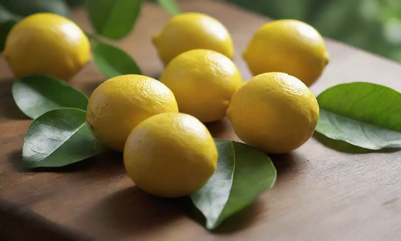 Limones amarillos frescos entre hojas verdes