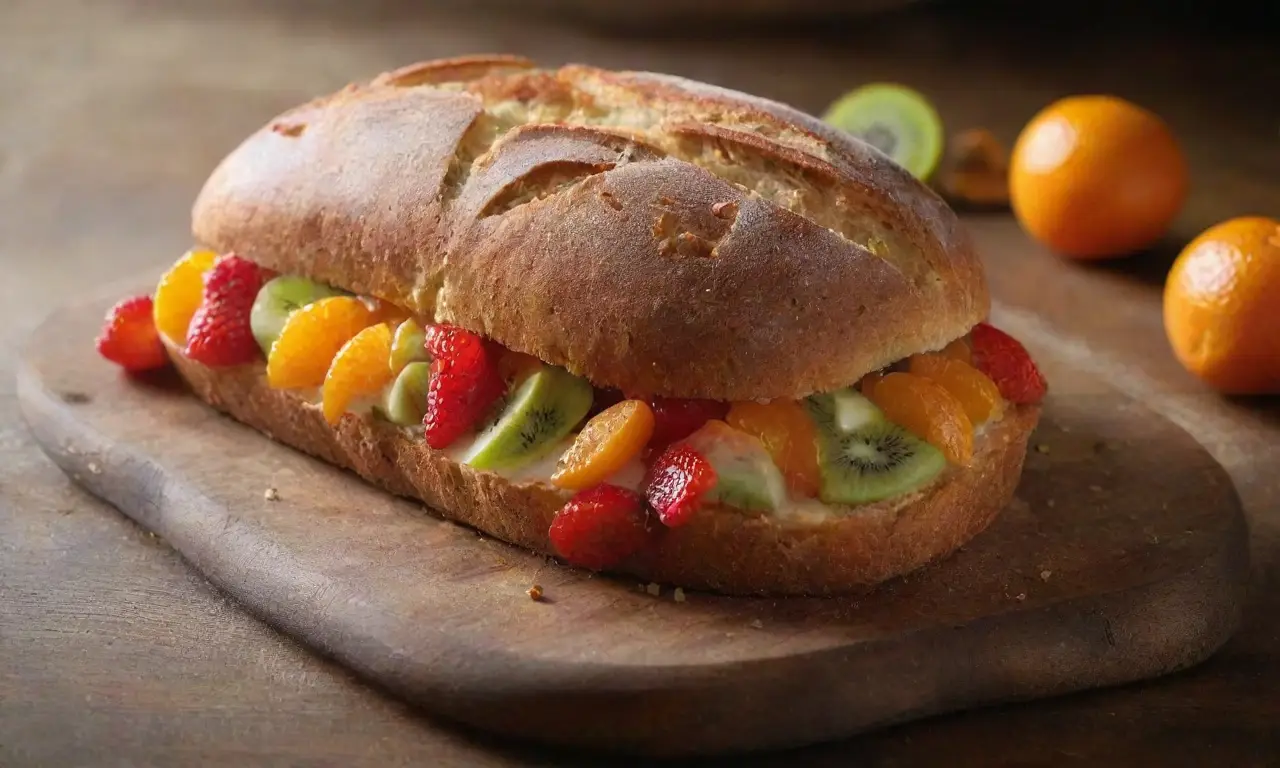 Pan dulce decorado con frutas brillantes