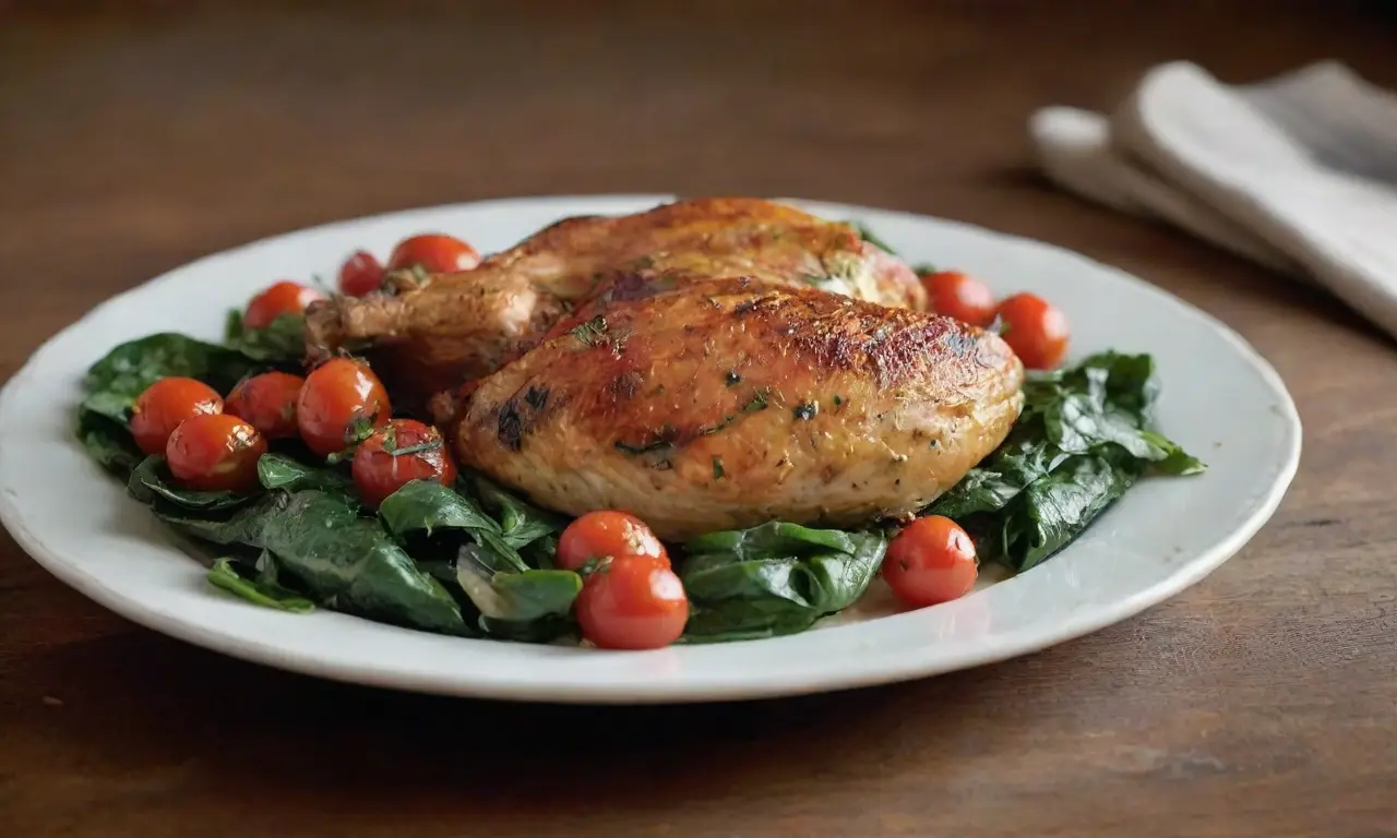 Pollo dorado con espinacas y ricotta