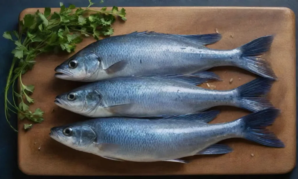 Pescados azules frescos en un entorno rústico