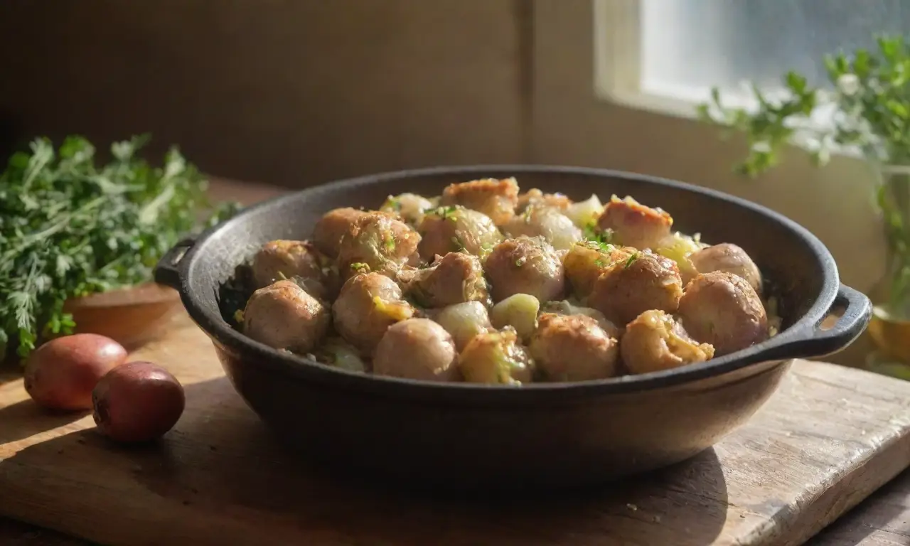 Cocina rústica llena de ingredientes frescos
