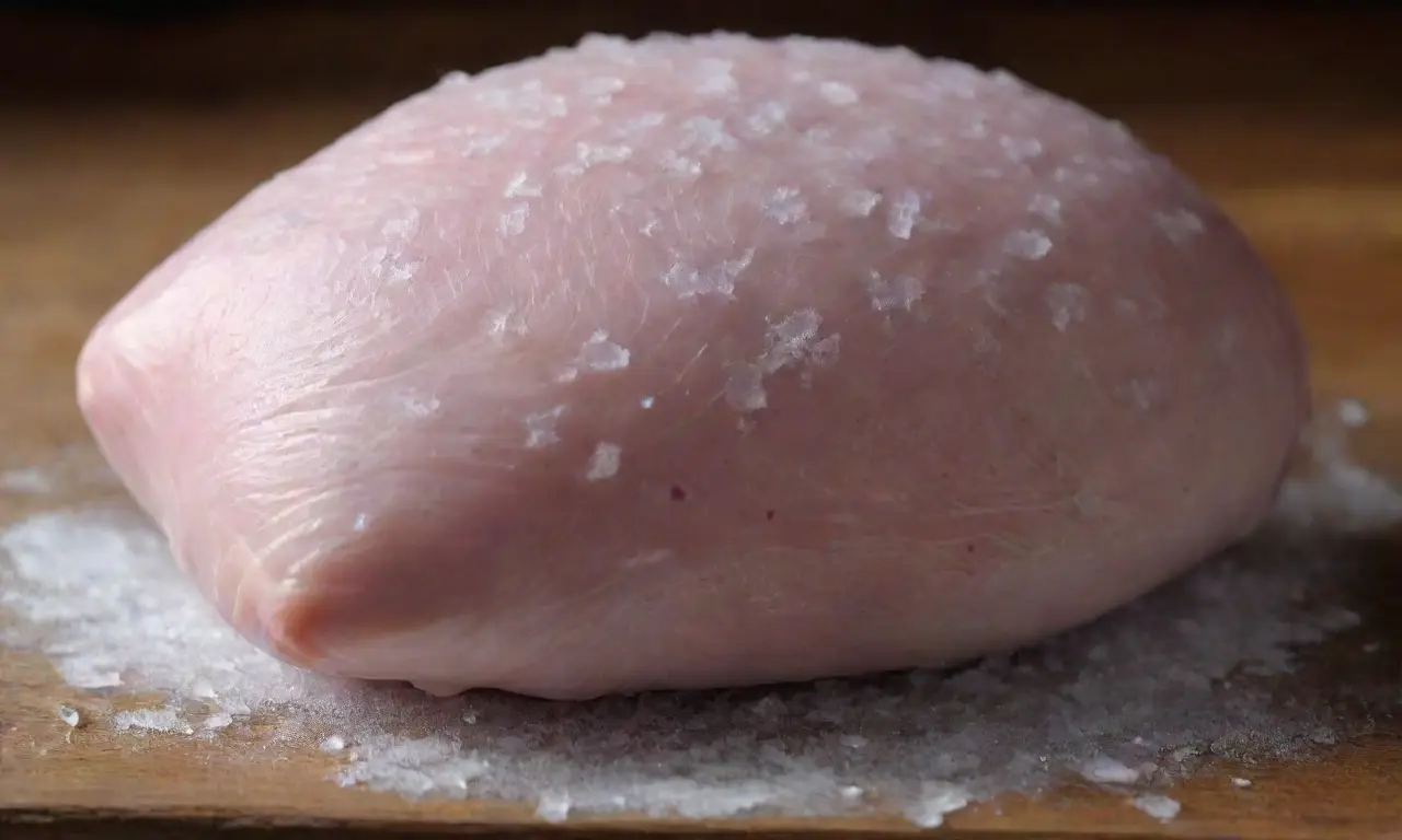 Pechuga de pollo congelada con detalles visibles