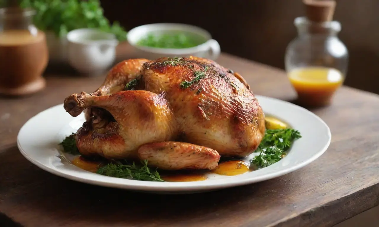 Pollo dorado y jugoso en un plato