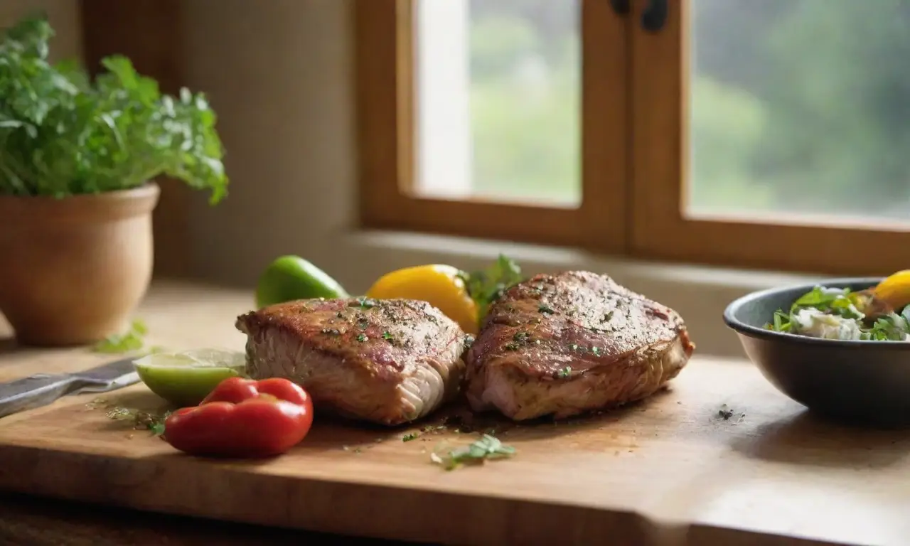 Cocina rústica con ingredientes frescos y coloridos
