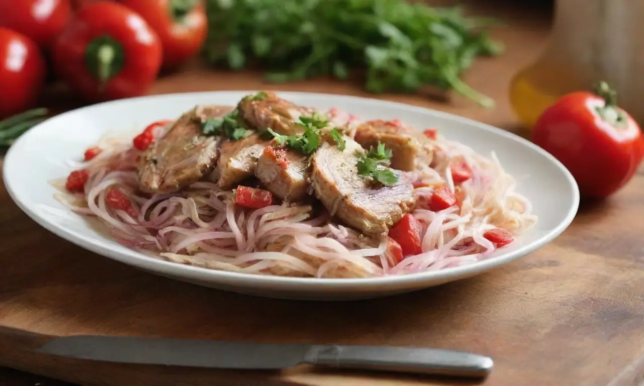 Mesa rústica con pollo y especias