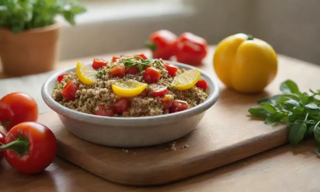 Mesa rústica con verduras frescas y luz