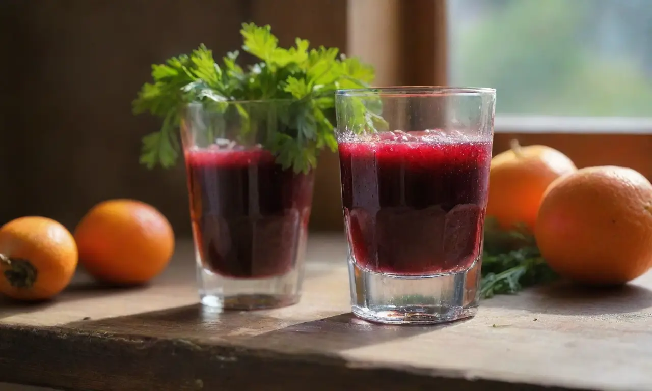 Jugo de remolacha vibrante con frutas frescas