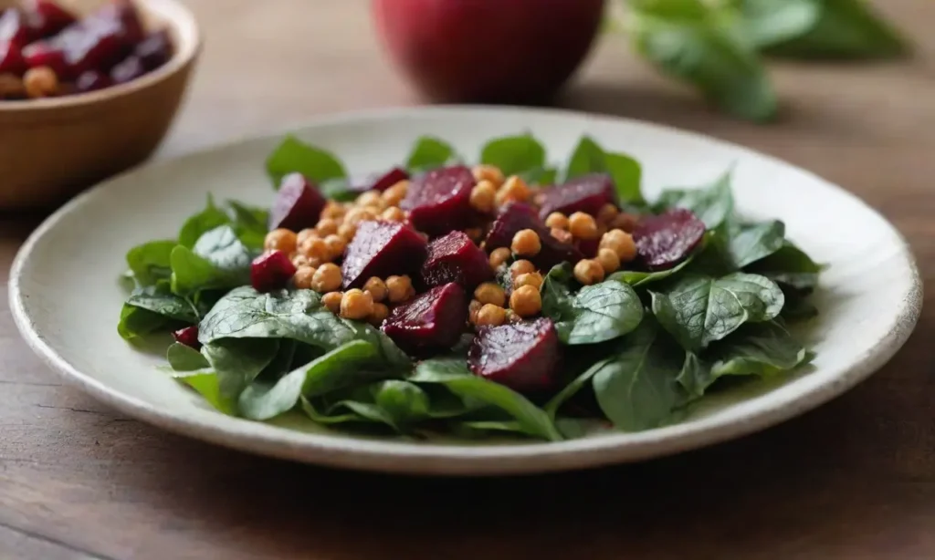 Mesa rústica con ensalada y guiso humeante