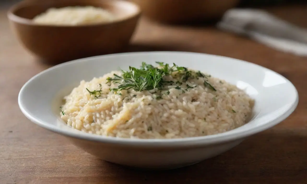 Risotto cremoso, aromático y acogedor en un plato
