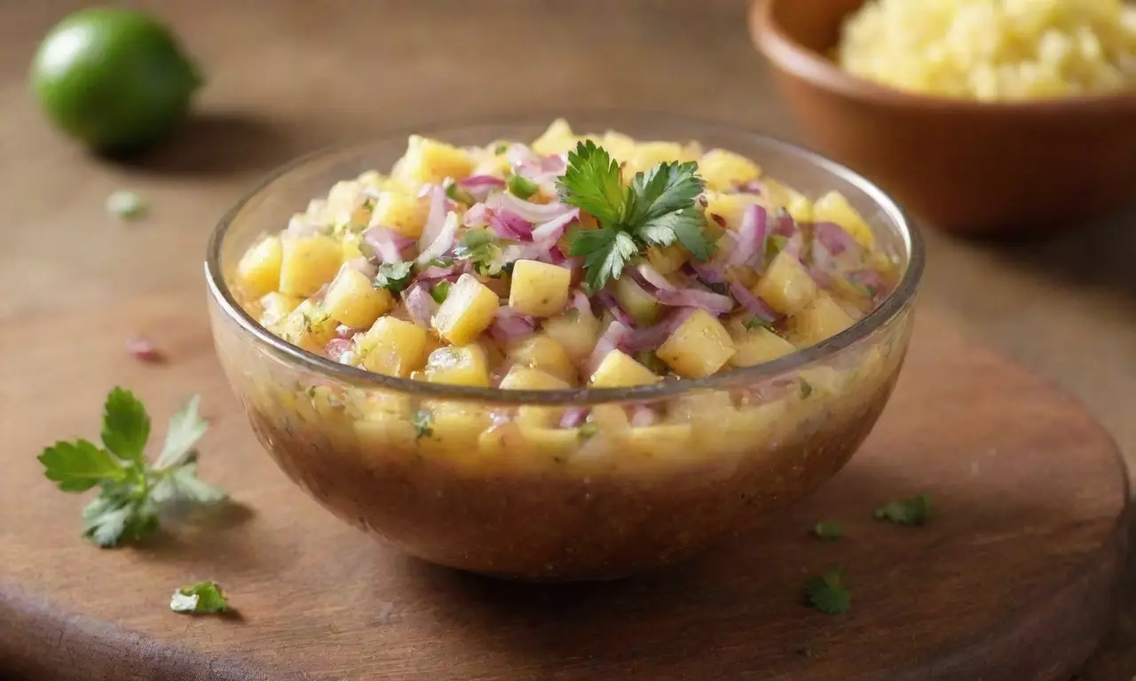 Bol vibrante de salsa de piña fresca