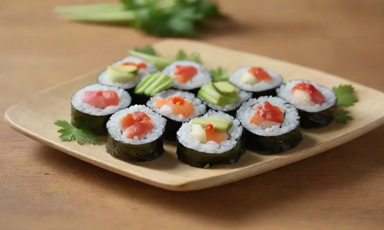 Sushi colorido y apetitoso en presentación armoniosa