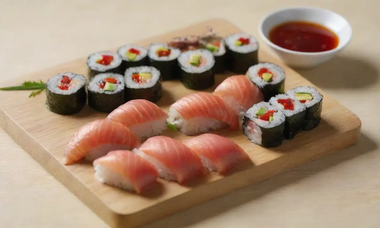 Plato de sushi colorido y bien presentado