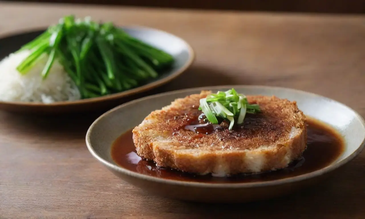 Deliciosa tonkatsu con salsa y armonía visual