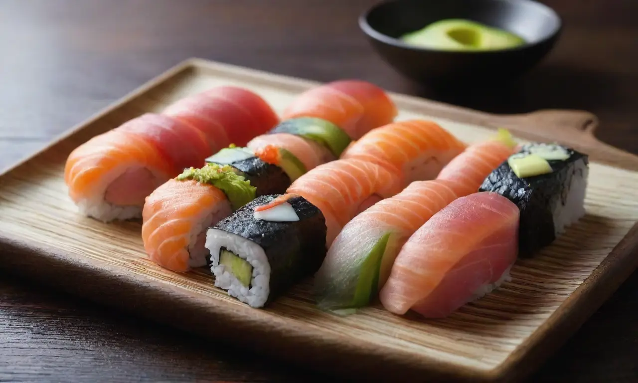 Sushi colorido y bien presentado en plato