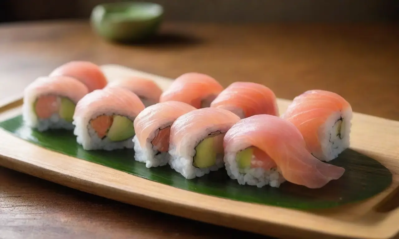 Sushi vibrante en un plato rústico