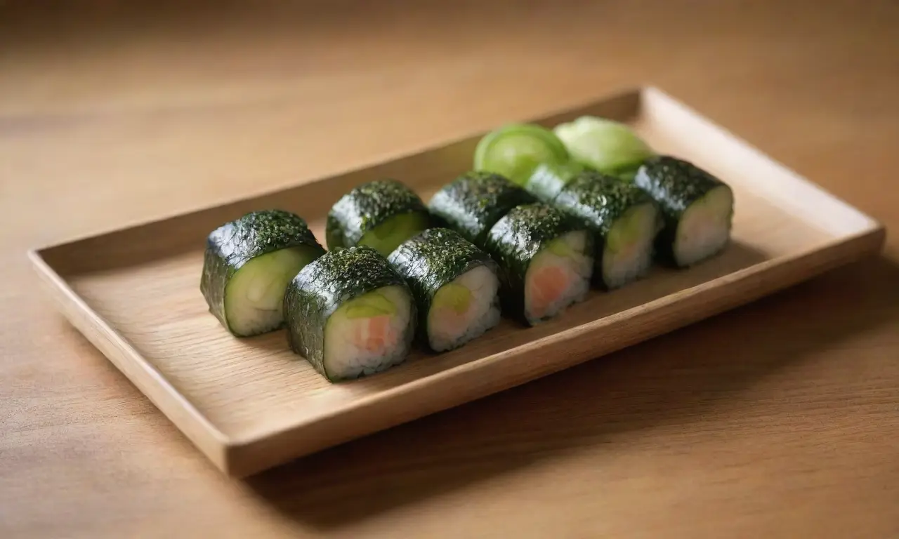 Sushi elegante en un plato de madera