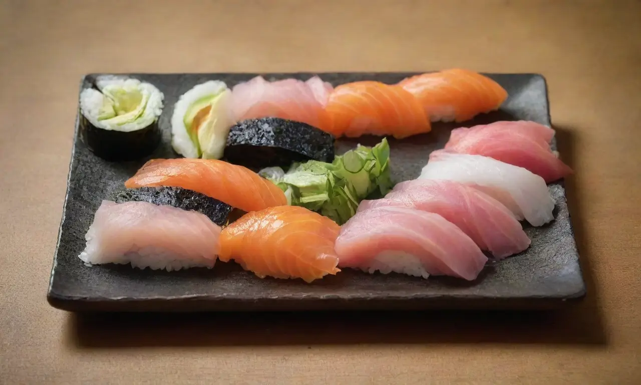 Plato de sushi vibrante y cuidadosamente presentado