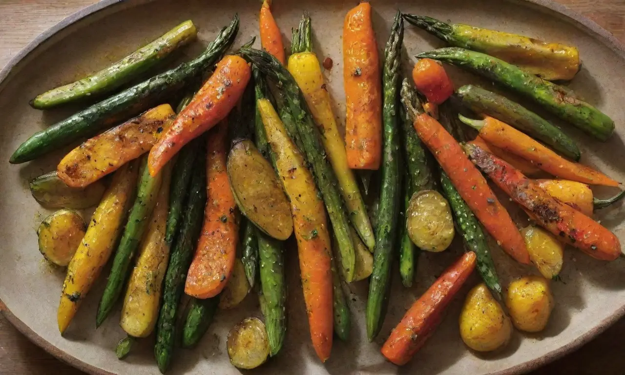 Coloridos vegetales a la parrilla con aceite